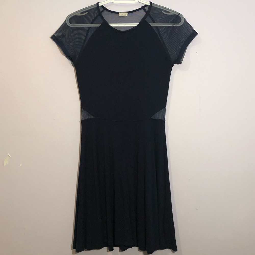 Garage fit and flare mesh navy blue mini dress